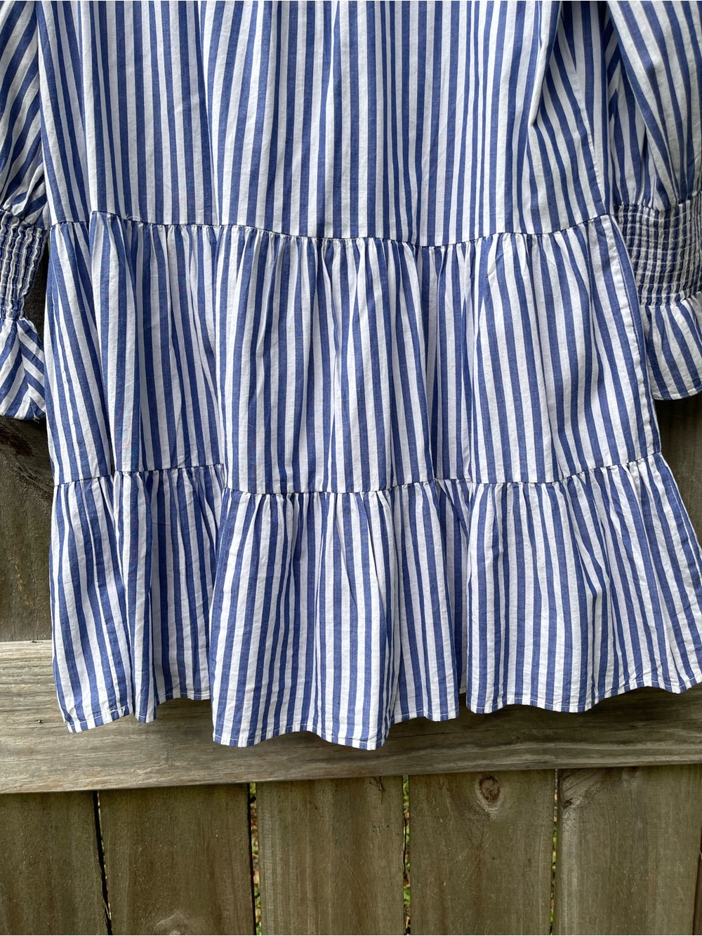 Pomander Place Navy and White Striped Tiered Long Sleeve Dress - Picture 10 of 11